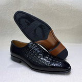 Distinto - Men's Lace-Up Pointed Toe Crocodile Embossed Leather Oxford Dress Shoes - Ashour Shoes