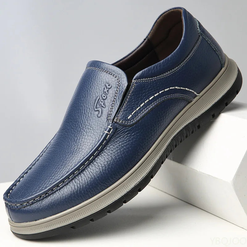 Sportivo - Men's Casual Blue Genuine Leather Moc Toe Loafers - Ashour Shoes