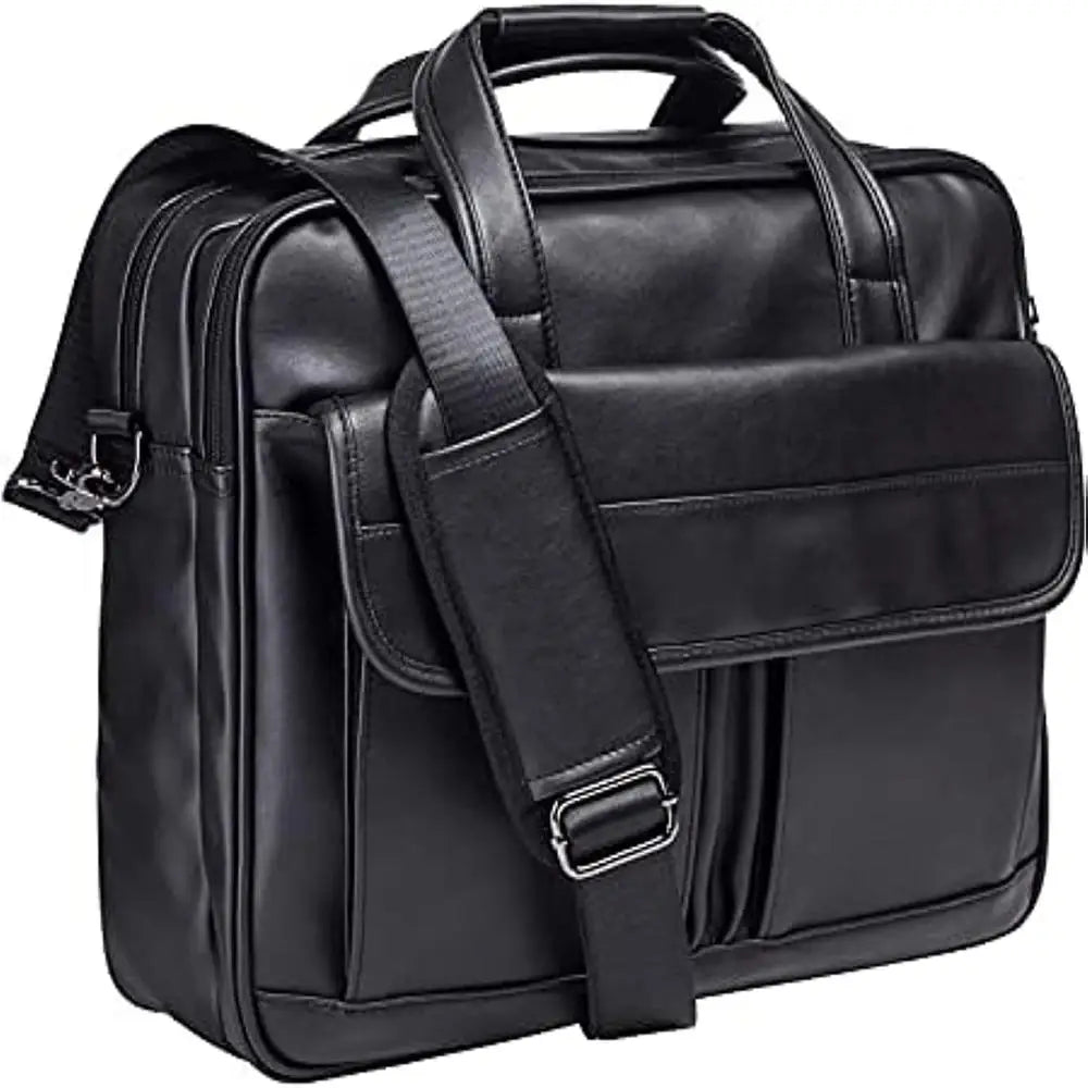 V2 - Men's Vegan Leather Business Briefcase Versatile Shoulder Bag with Multi-Pocket