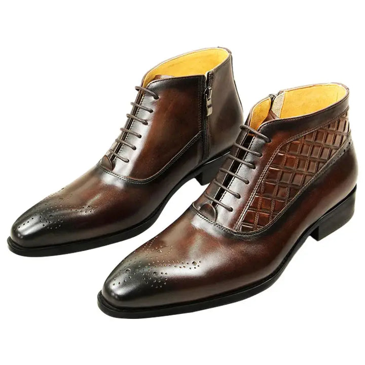 The chiaro 4 - Men's Two tone alligator print and plain leather boots (zipper) - Ashour Shoes