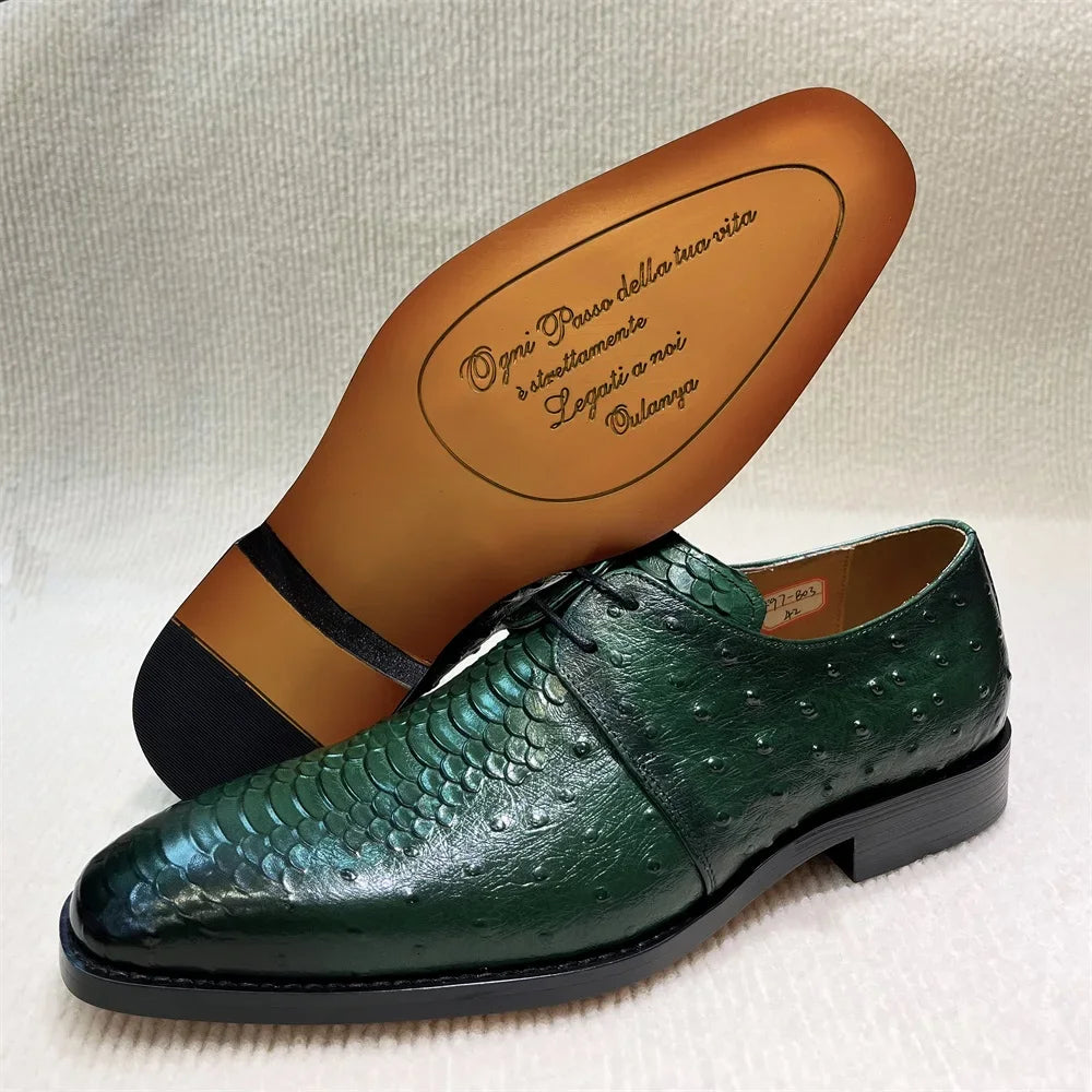 Orsano – Men’s Ostrich-Print Leather Oxford Shoes – Genuine Leather Dress Shoes - Ashour Shoes