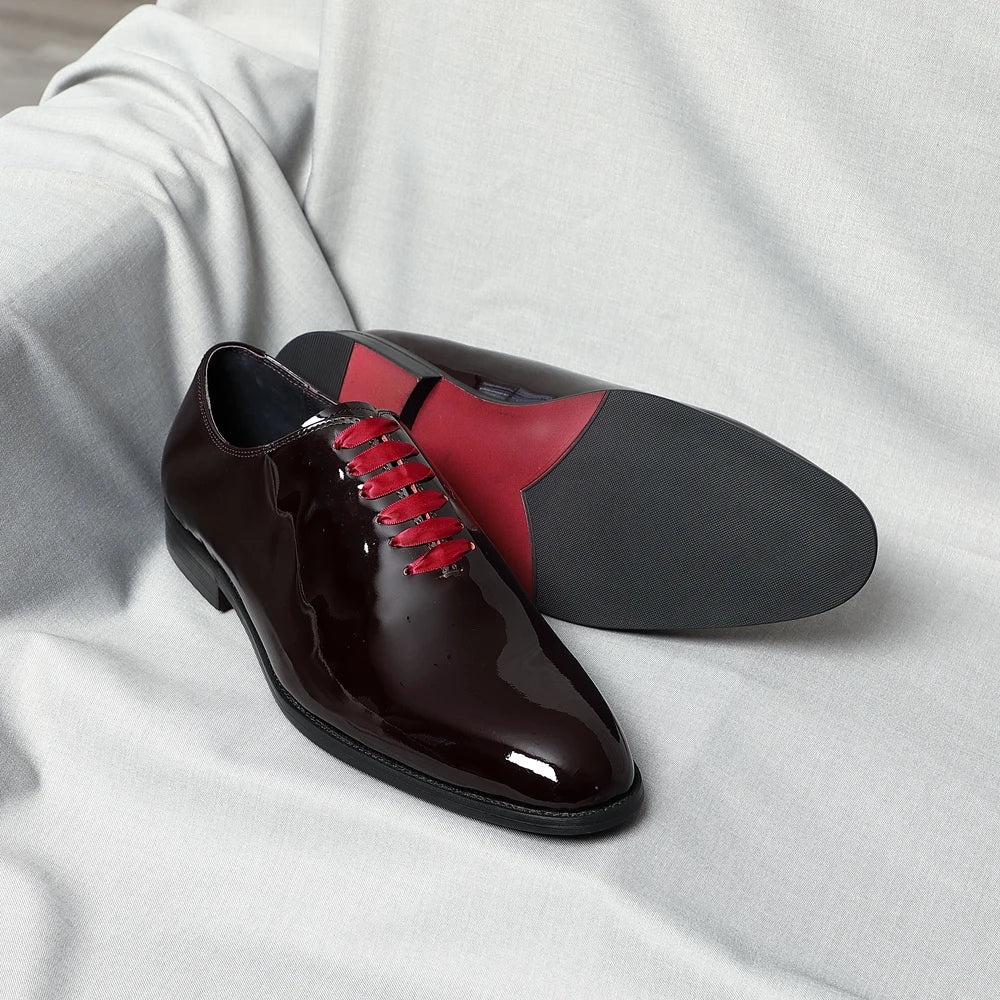 Rosso S - Glossy Red bottom burgundy leather oxford dress shoes