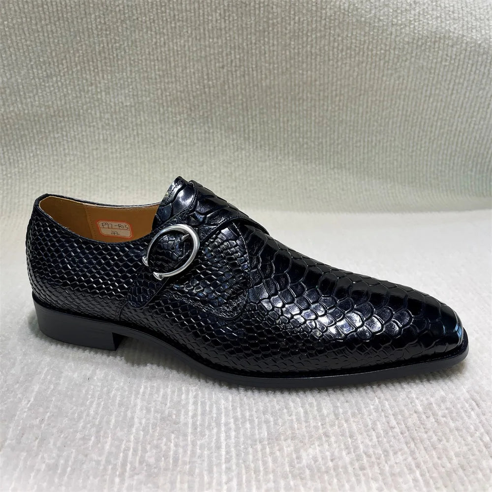 Serpente - Men's Elegant Burgundy Embossed Leather Monk Strap Dress Shoes - Ashour Shoes