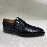 Serpente - Men's Elegant Burgundy Embossed Leather Monk Strap Dress Shoes - Ashour Shoes