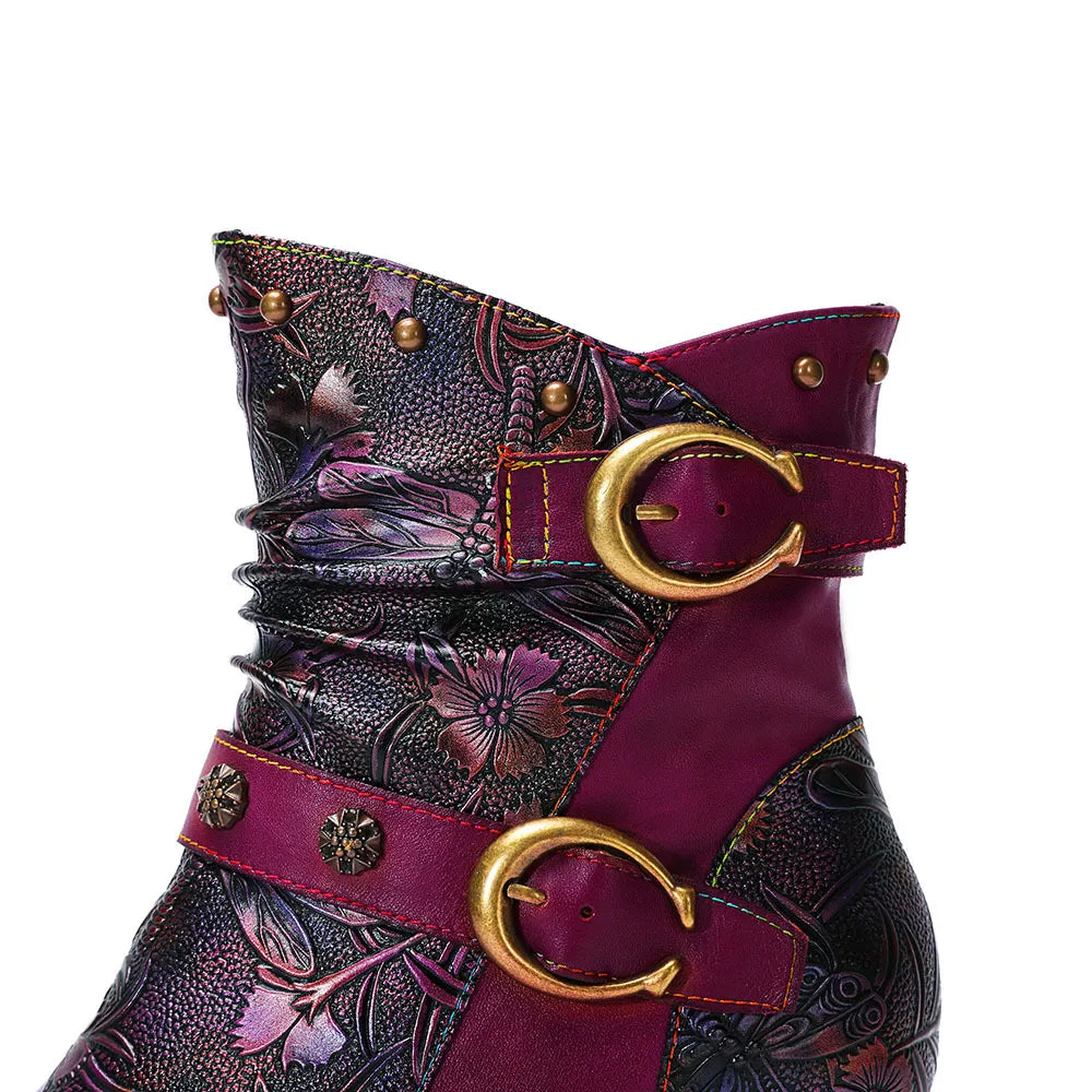 Armino - Retro Painted clasp leather boots for women - Ashour Shoes