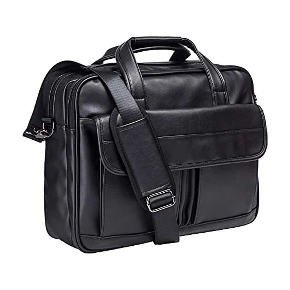 V2 - Men's Vegan Leather Business Briefcase Versatile Shoulder Bag with Multi-Pocket