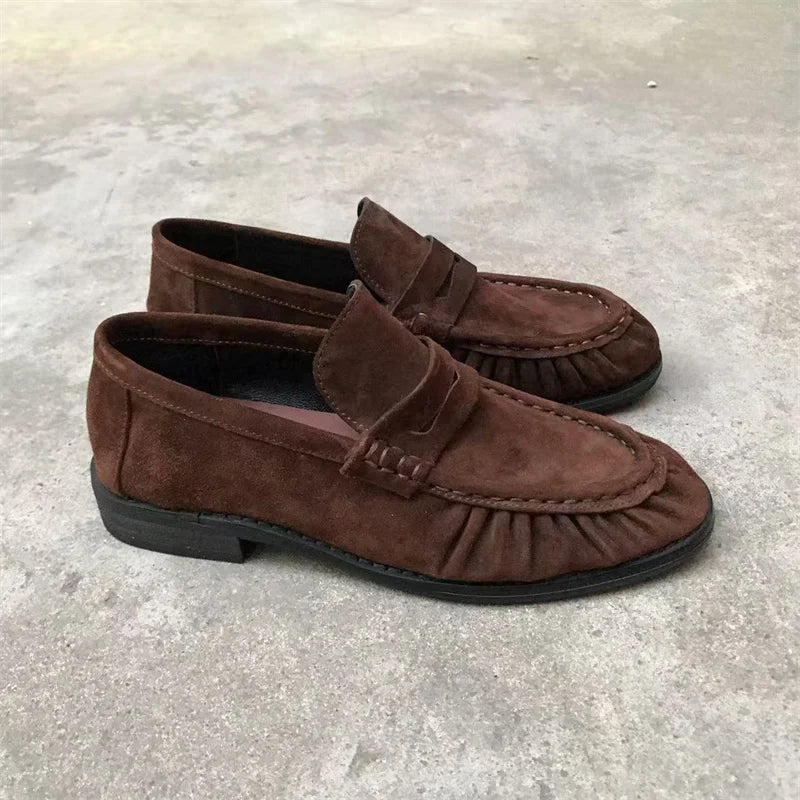 Lassa - French Retro Handmade Calf Leather Flats for Women – Slip-On Casual Shoes - Ashour Shoes