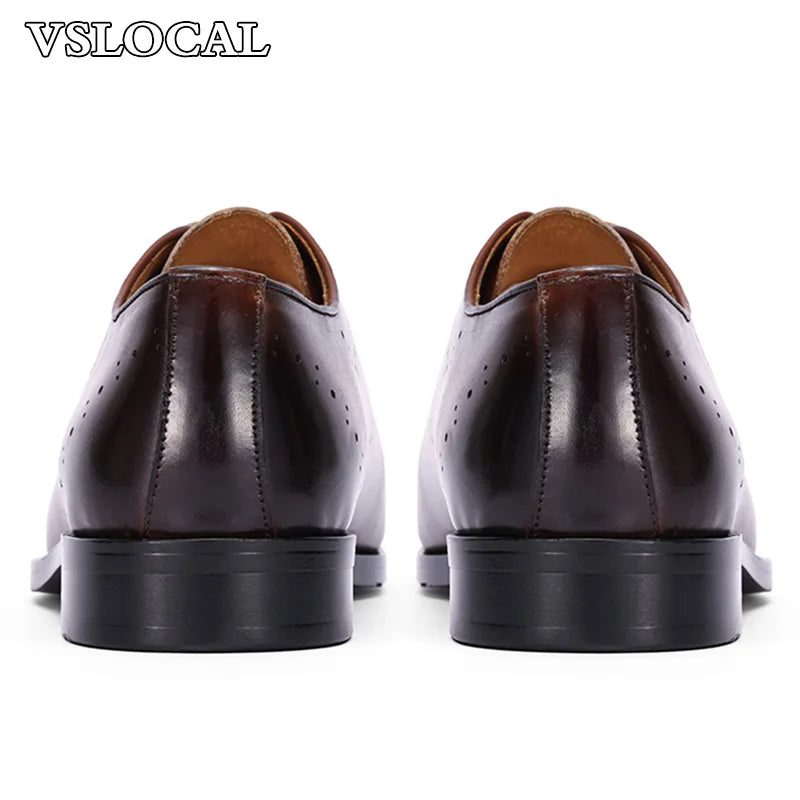 Maestro - Men's Elegant Burnished Leather Brogue Oxford Dress Shoes - Ashour Shoes