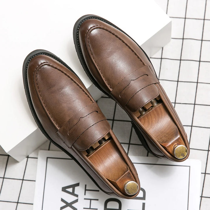 Loreno – Men’s Genuine Leather Penny Loafers – Classic Slip On