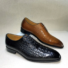 Distinto - Men's Lace-Up Pointed Toe Crocodile Embossed Leather Oxford Dress Shoes - Ashour Shoes
