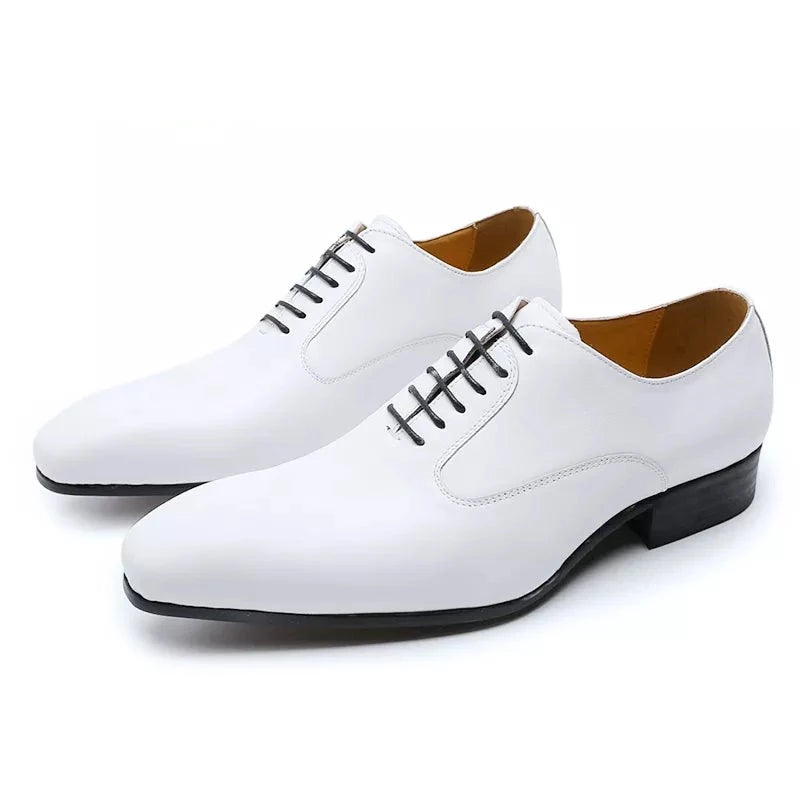 il Blanko - Men's White Leather Oxford Dress Shoes (Whole Cut Oxfords) - Ashour Shoes