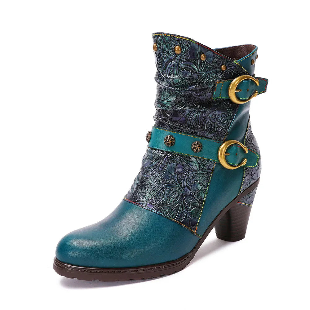 Armino - Retro Painted clasp leather boots for women - Ashour Shoes