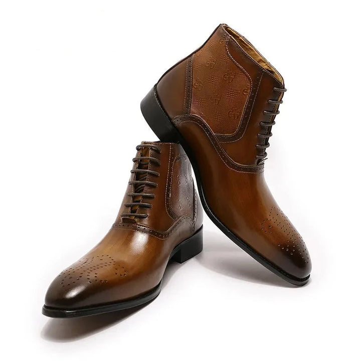 The Byaro - Men's Italian Leather Brogue Dress Boots - Ashour Shoes