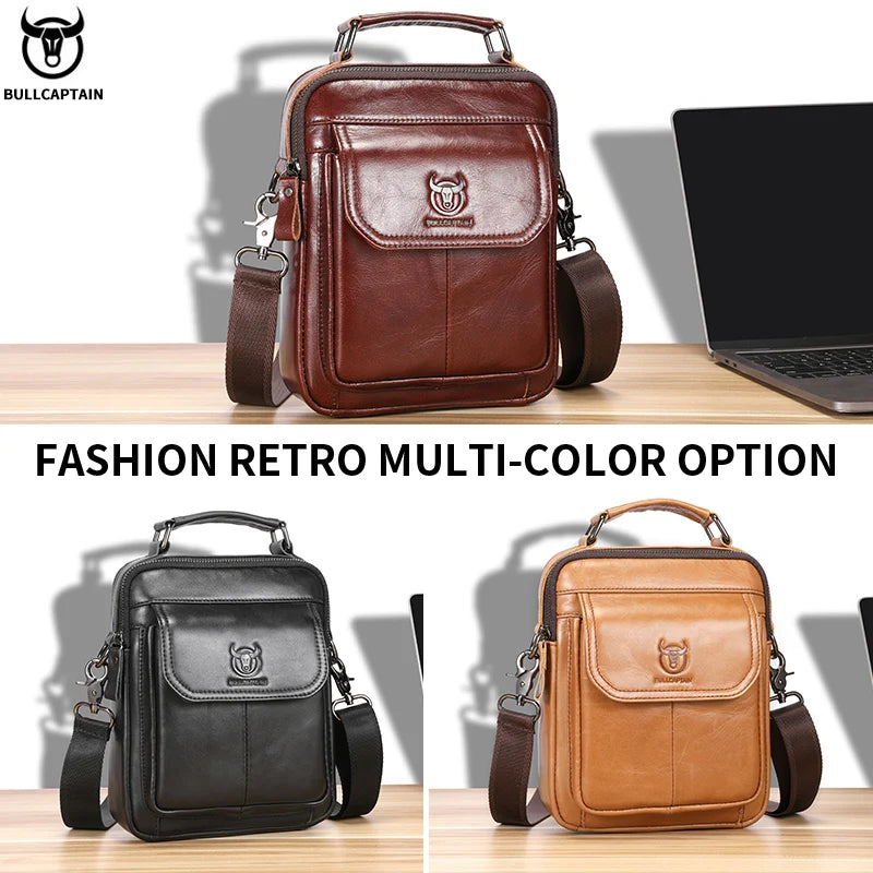Rondi - men's Leather Crossbody Shoulder Bag Compact Multi-Pocket Travel Messenger Bag - Ashour Shoes