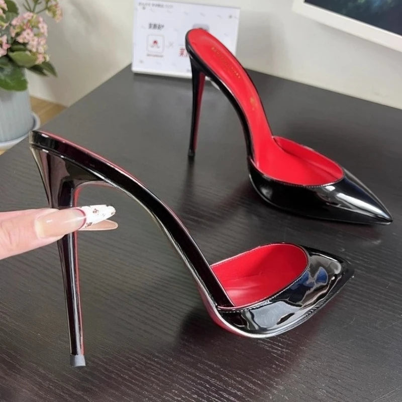 POX3 - Red Bottom High Heels in Patent Leather Pointed Toe Stiletto Pumps for Women - Ashour Shoes