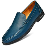Sereno2 - Men's Blue PU Leather Slip-On Driving Moccasin Loafers - Ashour Shoes