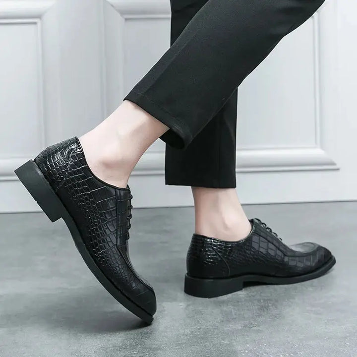 Caimano - Men's Glossy Alligator Embossed Square Toe Oxford Dress Shoes