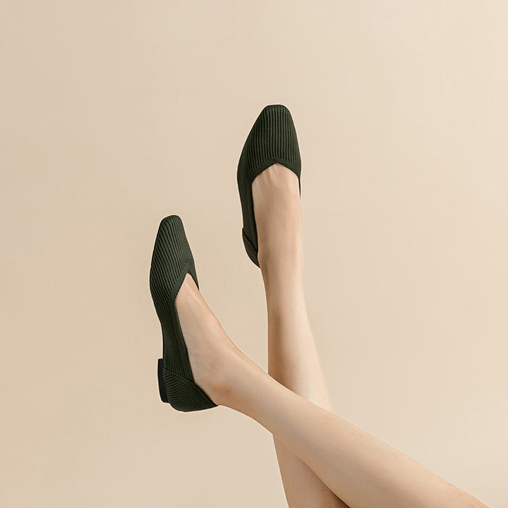 The EcoStride - Square-Toe V-Cut Flats Cruelty-free footwear For Women - Ashour Shoes