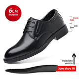 Ascenso - Men's 8 CM Height Increasing Black Split Leather Oxford Dress Shoes - Ashour Shoes