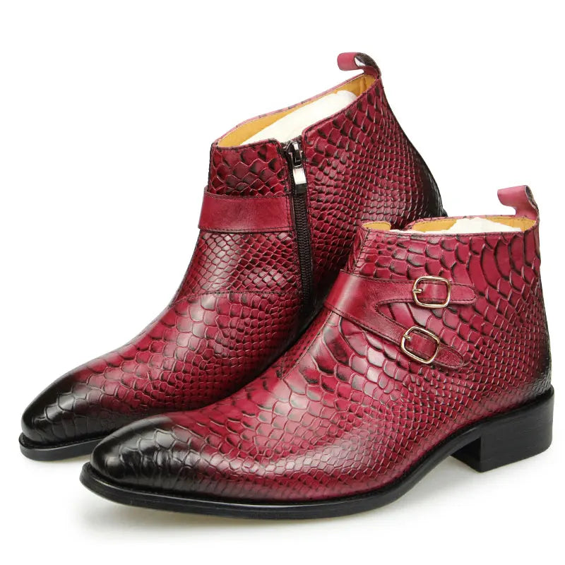 Afidani  - Alligator print strap on leather boots for men