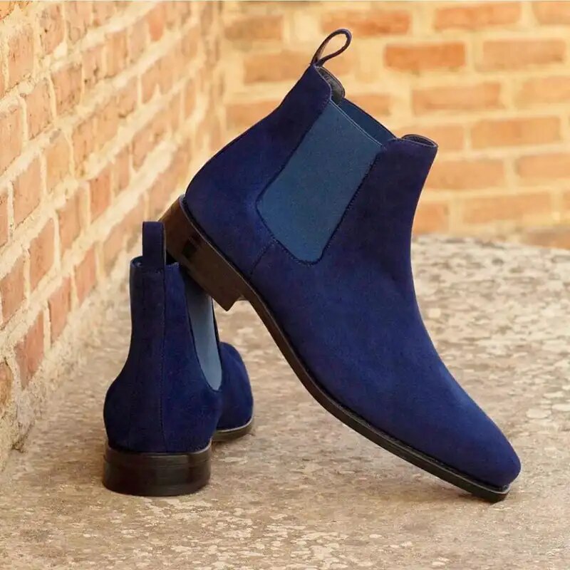 Il manifesto - Blue Suede Leather Chelsea boots for men