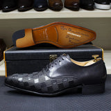 Ardito - Men's Luxury Genuine Leather Oxford Dress Shoes with Embossed Checkered Print - Ashour Shoes