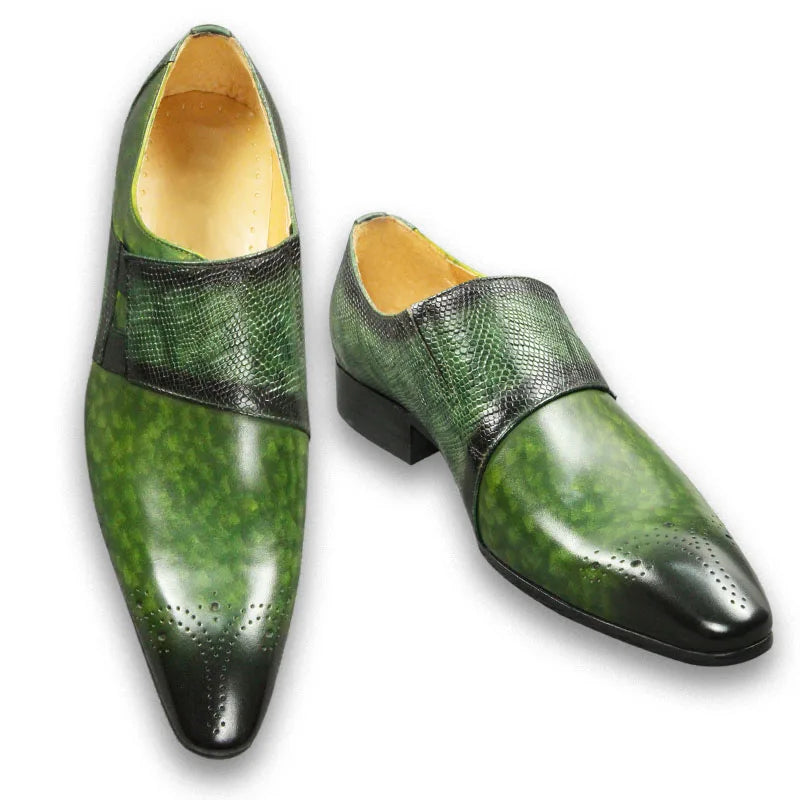 Fashion Loafers Men Shoe Classic Green Color Brogue Shoe Pure Genuine Leather Monk strap Comfortable Male Footwear Fast Delivery - Ashour Shoes