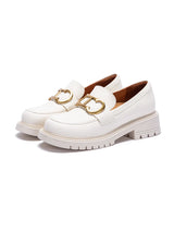 Bianca - Women's White Chunky Platform Loafers with Gold Hardware - Ashour Shoes