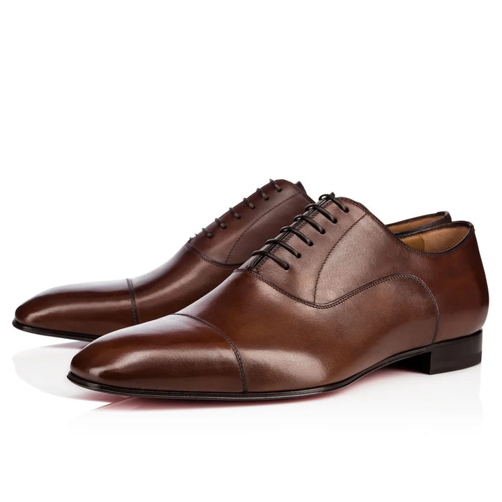 The rossi V - Brown leather red bottom sole oxford dress shoes for men