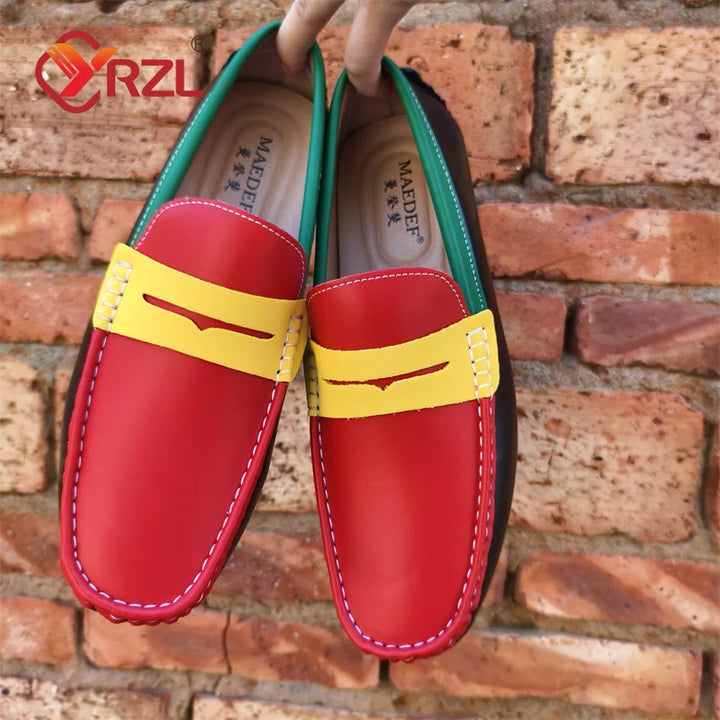 Stile - Men's Two-Tone Genuine Leather Driving Moccasins - Ashour Shoes
