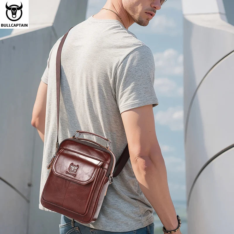 Rondi - men's Leather Crossbody Shoulder Bag Compact Multi-Pocket Travel Messenger Bag - Ashour Shoes