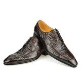 Lirona2 - Men’s Crocodile Embossed Leather derby Dress Shoes – Alligator Print - Ashour Shoes