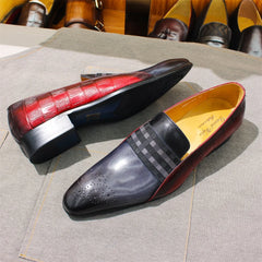 Distinto - Men's Two-Tone Leather Loafers with Checkered Band and Brogue Detail - Ashour Shoes