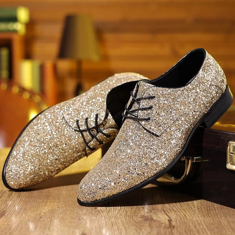 Scintillante - Men's Dazzling Gold Sequin Oxford Dress Shoes - Ashour Shoes