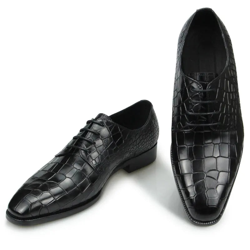 Ravion – Men’s Crocodile-Embossed  Leather Derby DRESS Shoes