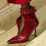 POX5 - Red bottom Stiletto shoes for women with a buckle and a zipper closure - Ashour Shoes