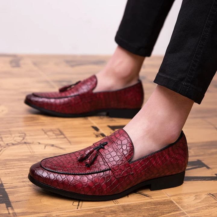 Brode - Crocodile pattern tassel loafers for men - Ashour Shoes