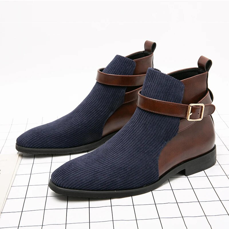 Wibo - Fashion suede leather boots for men with buckle/belt detail
