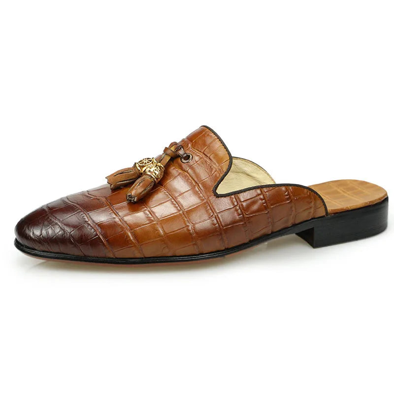 Drillo 2 - Alligator print leather mules/Backless loafers for men - Ashour Shoes