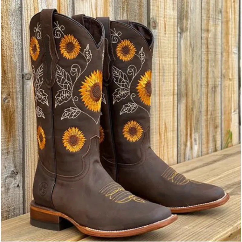 Vintage 4 - Western vegan leather Cowboy Women's high Boots with floral patten