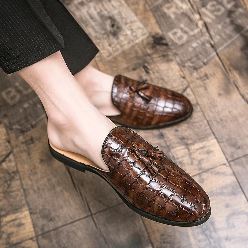 Momo A - Tassel patent leather mules for men/Stylish open back loafers - Ashour Shoes