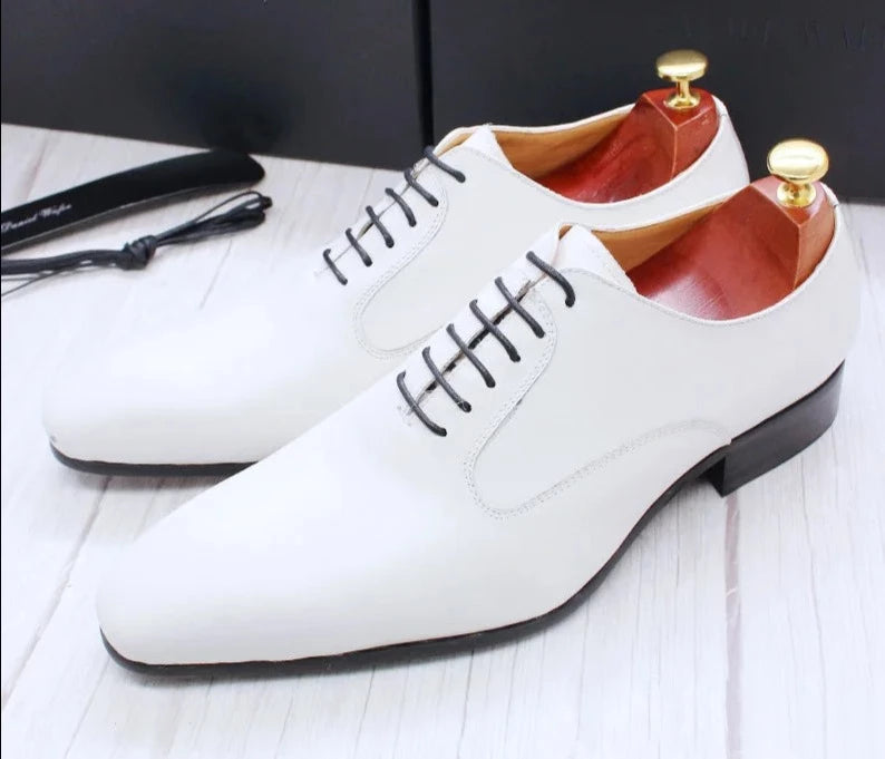 il Blanko -  Men's White Leather Oxford Dress Shoes (Whole Cut Oxfords)