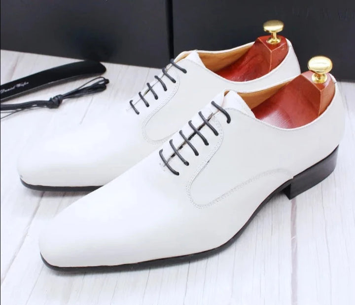 il Blanko - Men's White Leather Oxford Dress Shoes (Whole Cut Oxfords) - Ashour Shoes