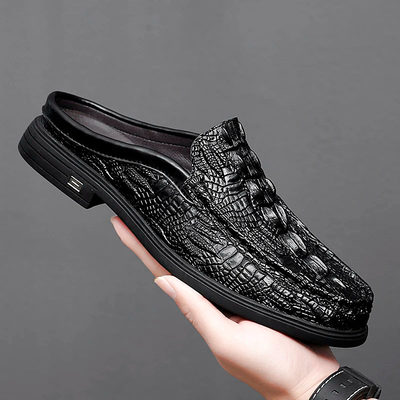 Neravo – Men’s Crocodile & Alligator pattern leather Mules. Backless Slip-On - Ashour Shoes