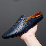 Eleganza - Men's Blue Crocodile Embossed Leather Loafers - Ashour Shoes