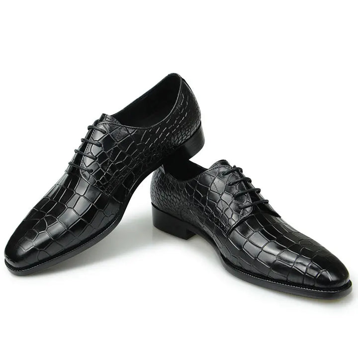 Ravion – Men’s Crocodile-Embossed  Leather Derby DRESS Shoes