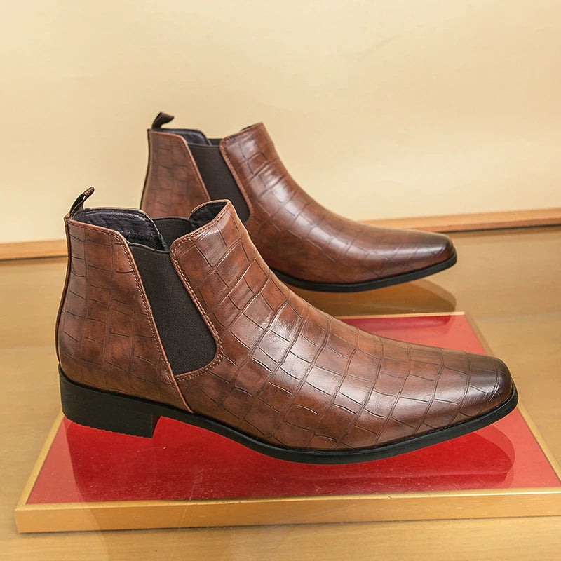 Lucente - Men's Elegant Croc-Embossed Chelsea Boots - Ashour Shoes