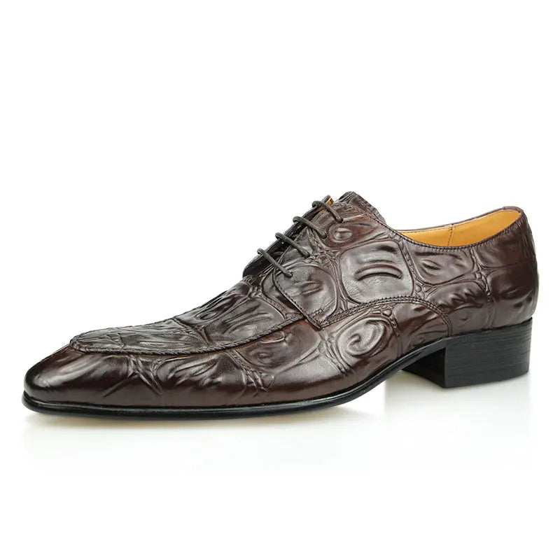 Lirona2 - Men’s Crocodile Embossed Leather derby Dress Shoes – Alligator Print