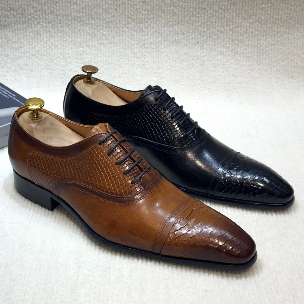 Lirona - Men-s leather oxford dress shoes in brown or black