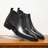 Raffinato - Men's Polished Burnished Leather-Look Chelsea Ankle Boots - Ashour Shoes